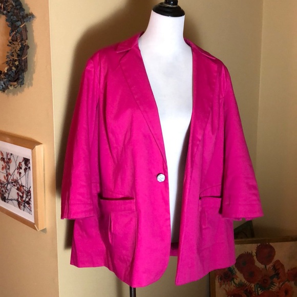 COLDWATER CREEK Size 20-22 Pink 1-Button Blazer Cotton Stretch Vibrant $118 NEW - Picture 5 of 12